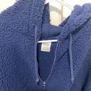 WORN ONCE! PINK blue fuzzy 1/4 hoodie with pockets